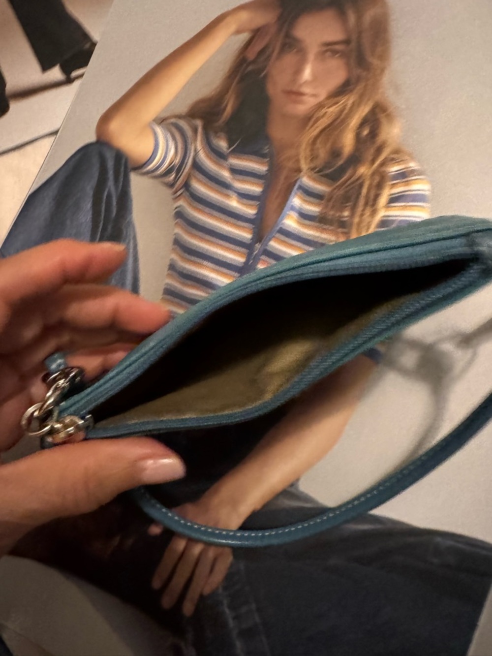 Coach Teal Leather Wristlet Bag - Picture 7 of 8